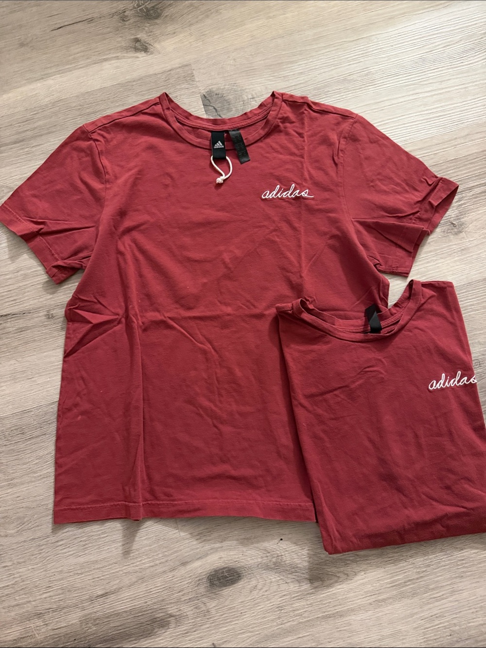 2 adidas Red Script Logo Short Sleeve Tee